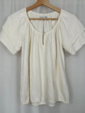 Madewell Texture & Thread Tiered Sleeve Top Small Ivory Cream Peasant Cotton